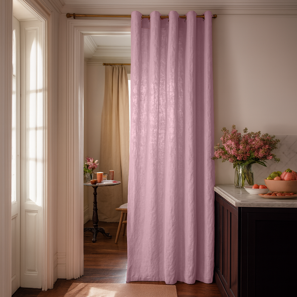 Dusty Rose Linen Doorway Curtain with Eyelets