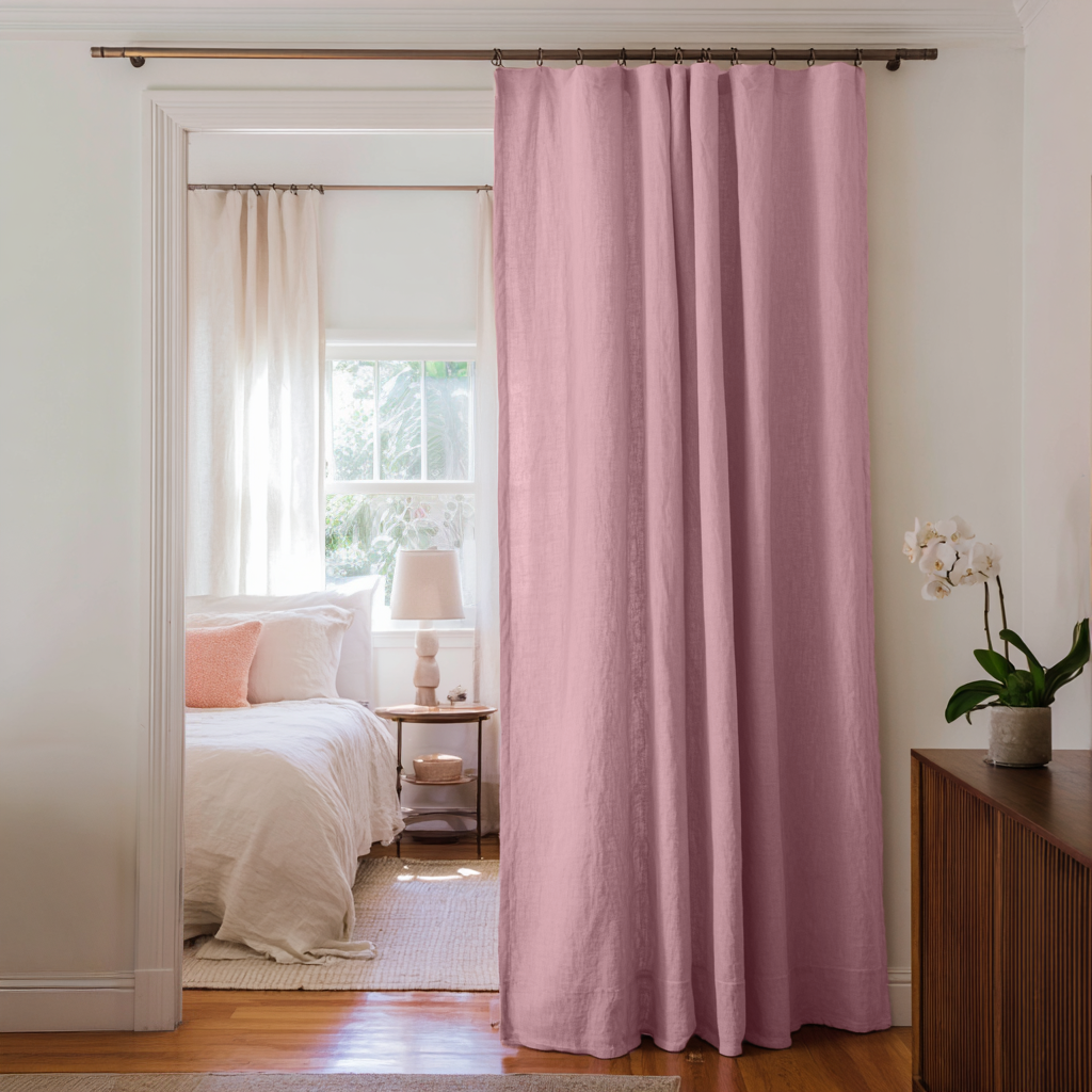 Dusty Rose Linen Doorway Curtain with Multitape