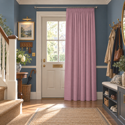 Dusty Rose Thermal Door Curtain in a Сontemporary Hallway with Blue Textured Wallpaper
