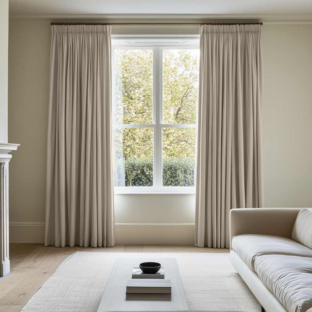 Heavy Weight Ecru Linen Pencil Pleat Curtains - Cotton Lining