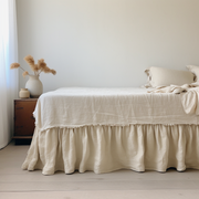 Ecru Heavy Weight Linen Bed Skirt Valance with Gathered Ruffles