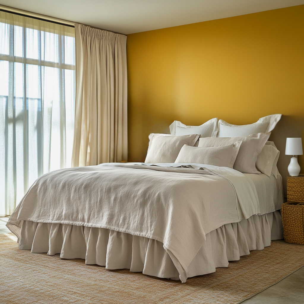 Ecru Heavy Weight Linen Bed Skirt Valance with Gathered Ruffles