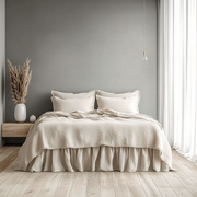 Ecru Heavy Weight Linen Bed Skirt Valance with Gathered Ruffles