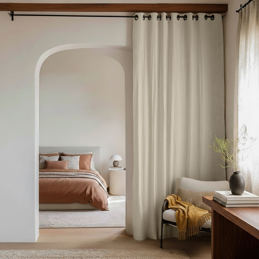 Ecru Heavy Weight Linen Doorway Curtain with Eyelets