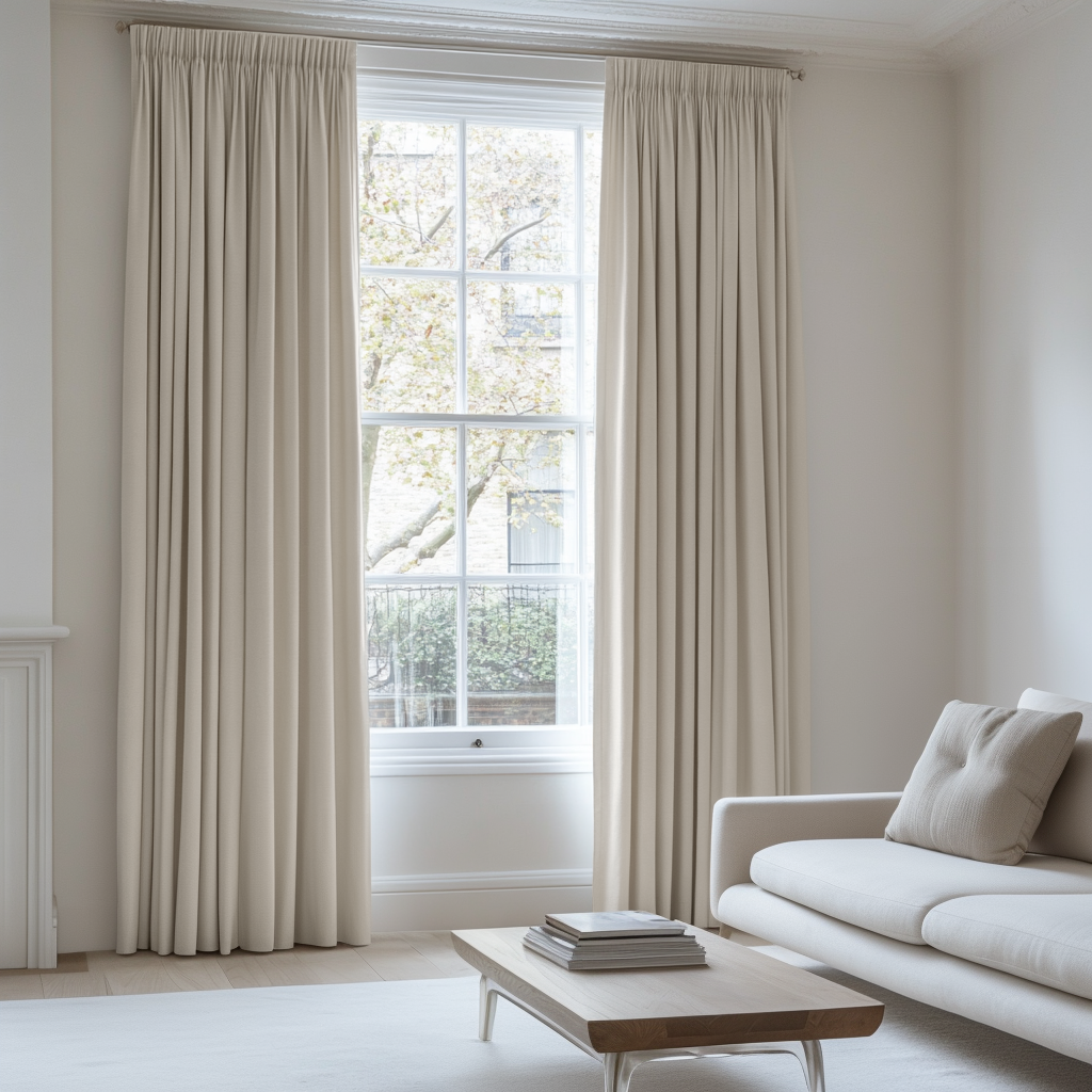 Heavy Weight Ecru Linen Pencil Pleat Blackout Curtains