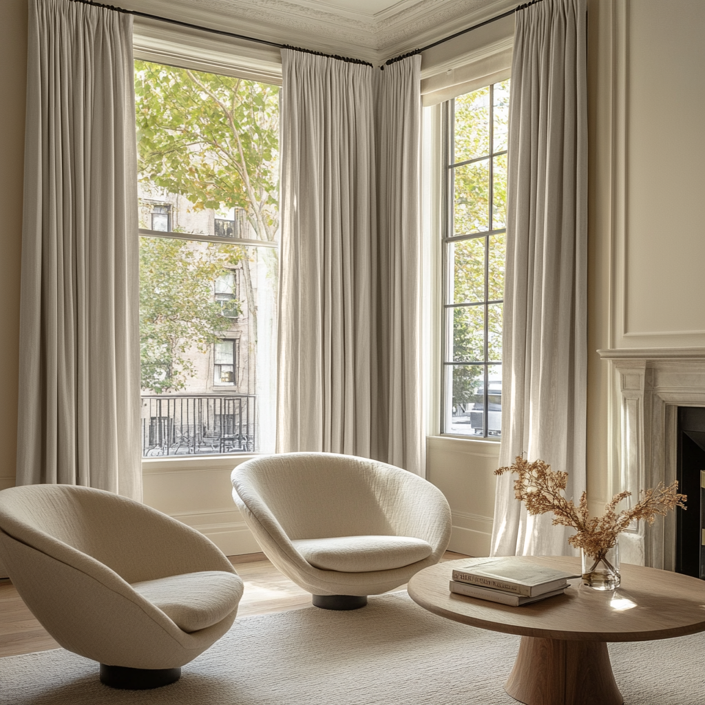 Heavy Weight Ecru Linen Pencil Pleat Curtains - Unlined