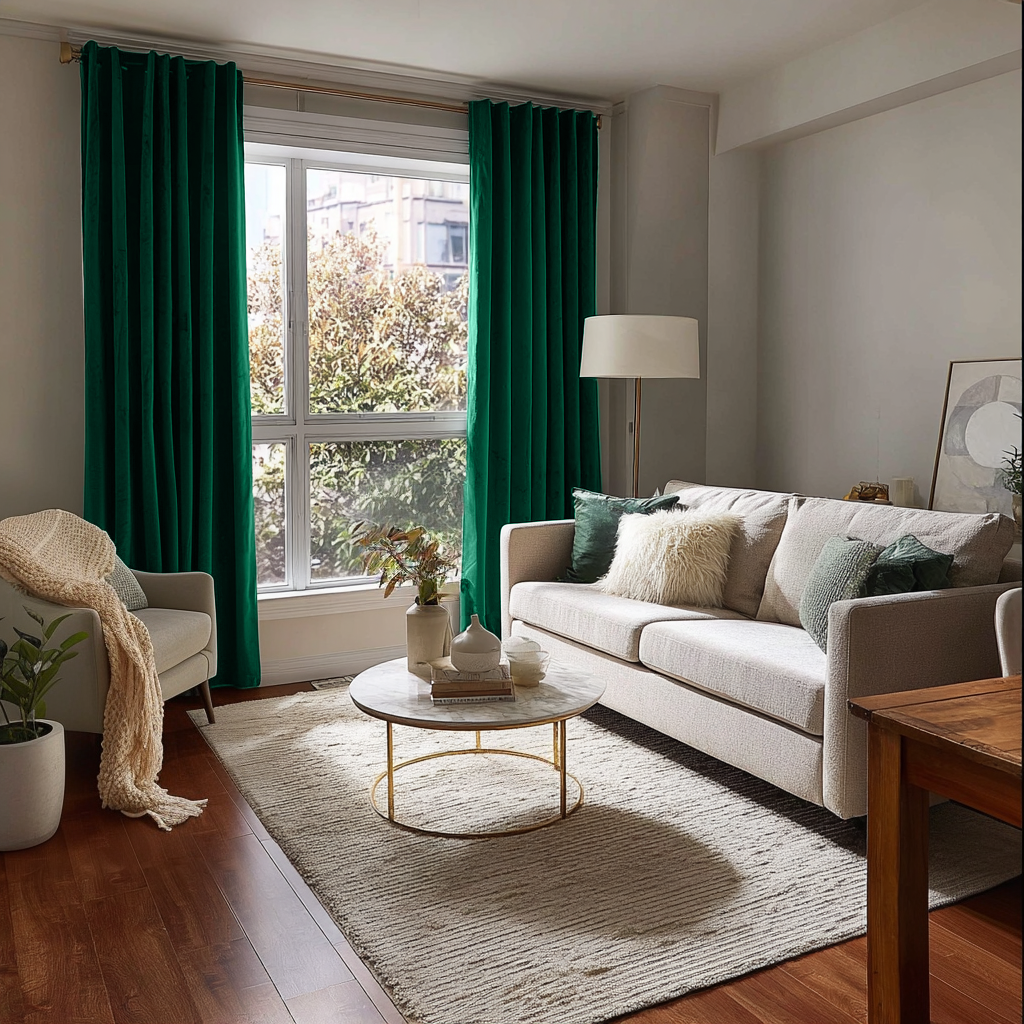 Emerald Green Velvet Back Tab Blackout Curtains