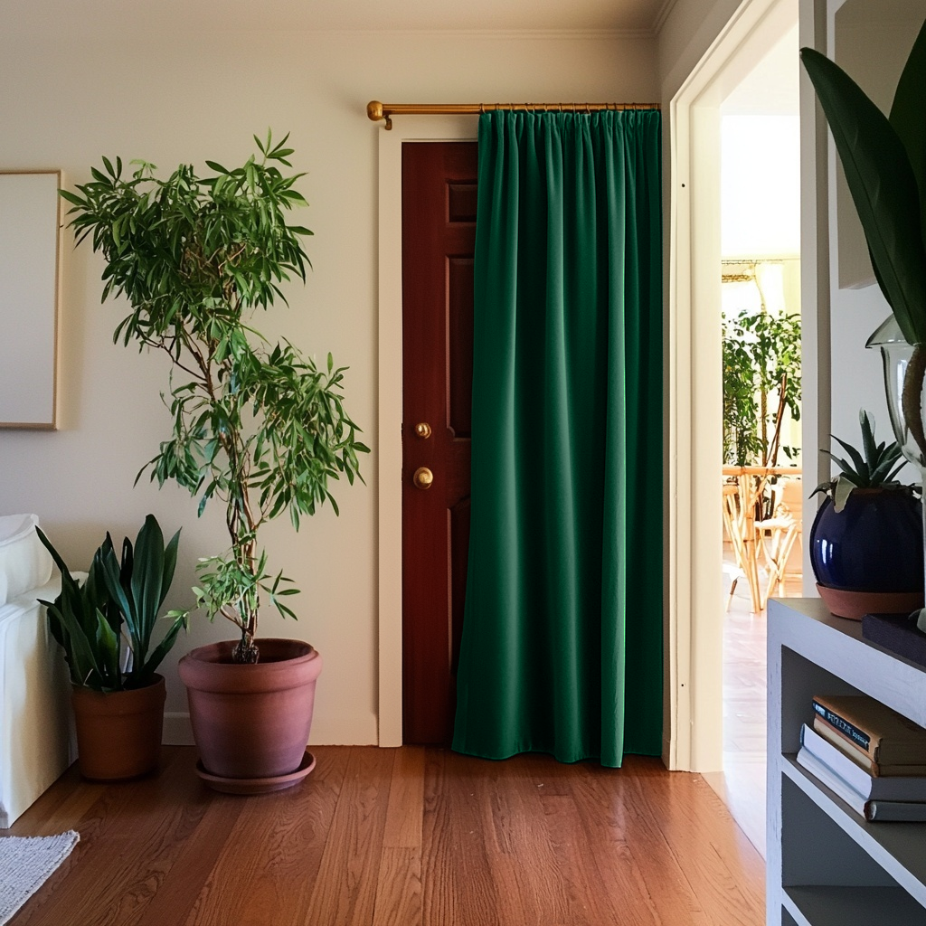 Emerald Green Pencil Pleat Velvet Thermal Insulated Door Curtain