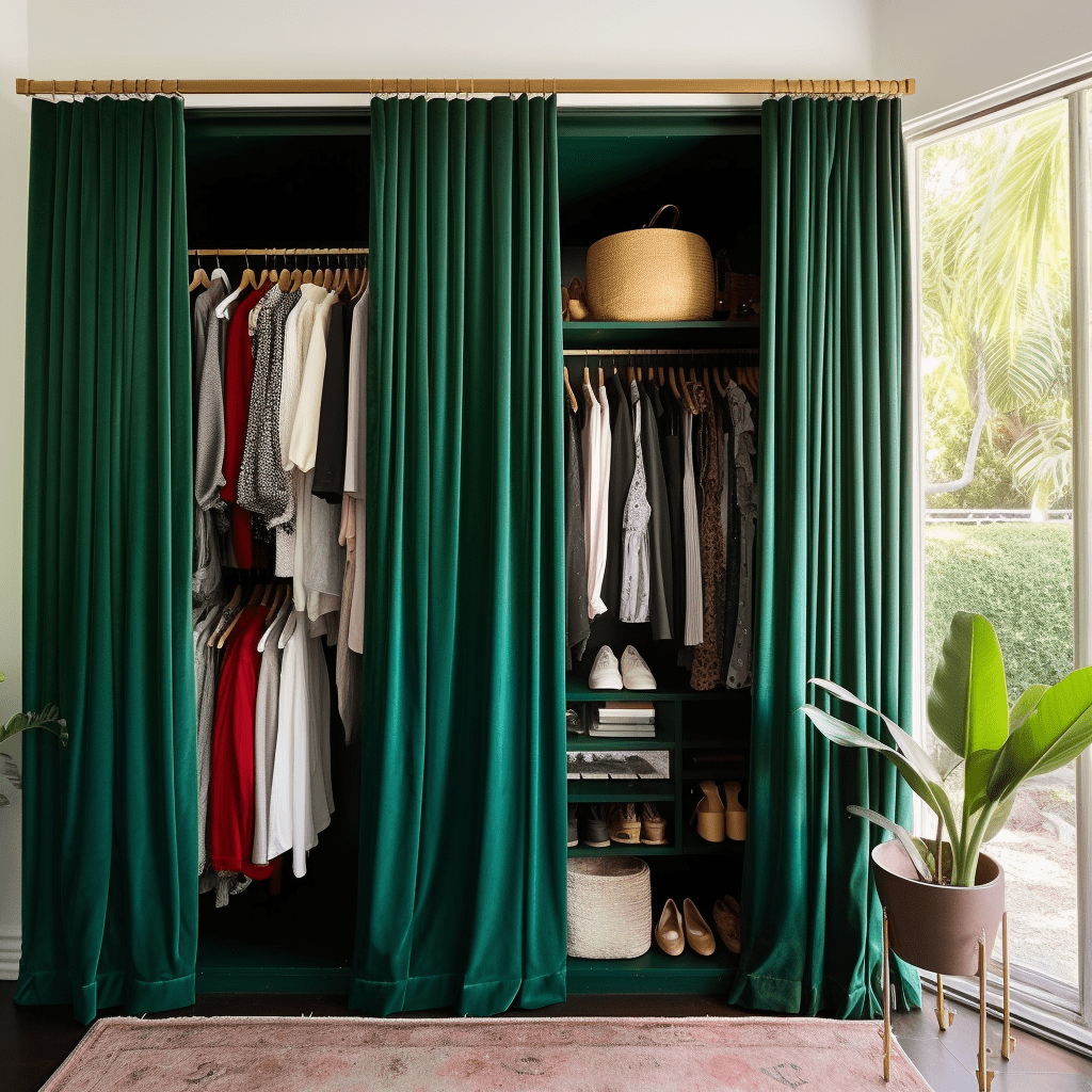 Emerald Green Velvet S-Fold Closet Curtain