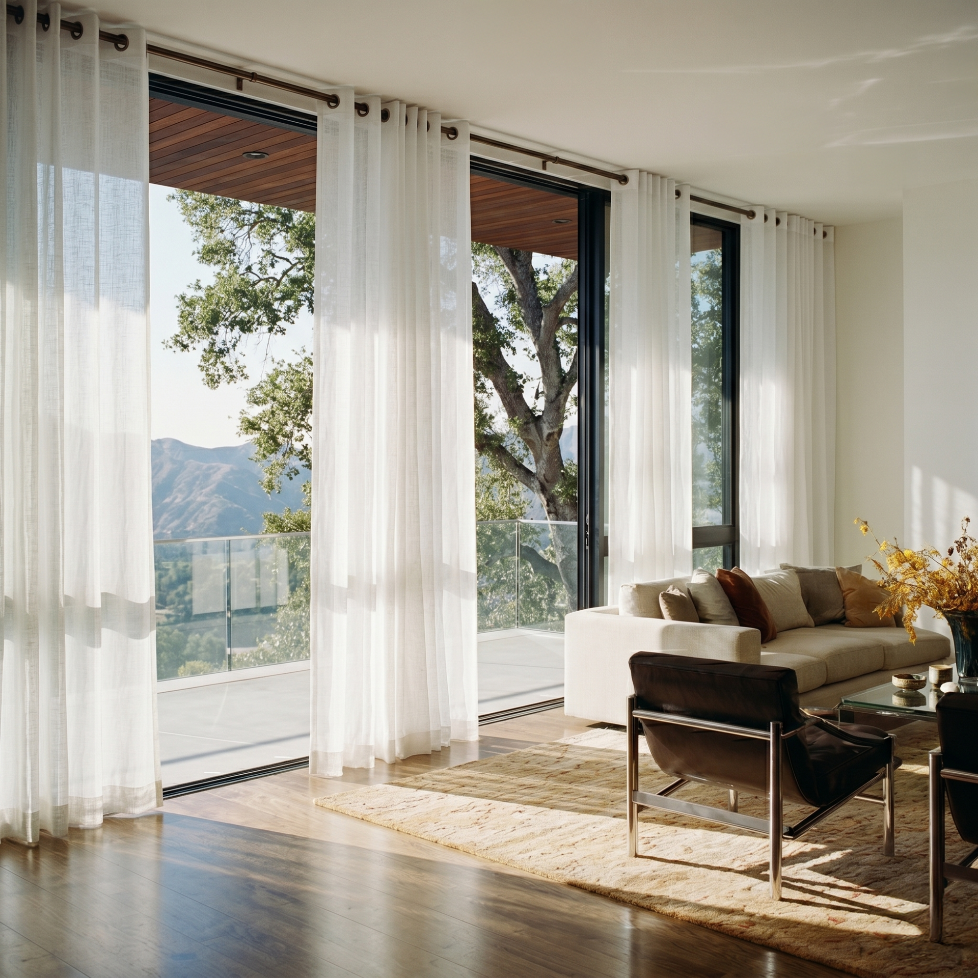 Off-White Voile Linen Eyelet Curtains