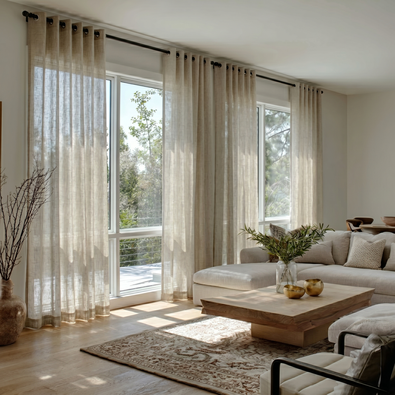 Natural Voile Linen Eyelet Curtains