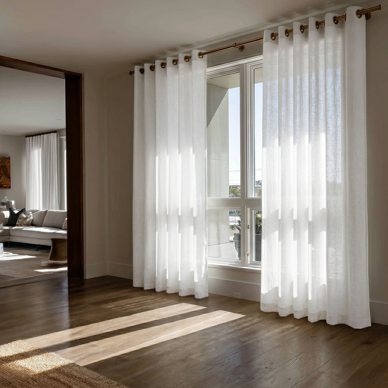 Off-White Voile Linen Eyelet Curtains