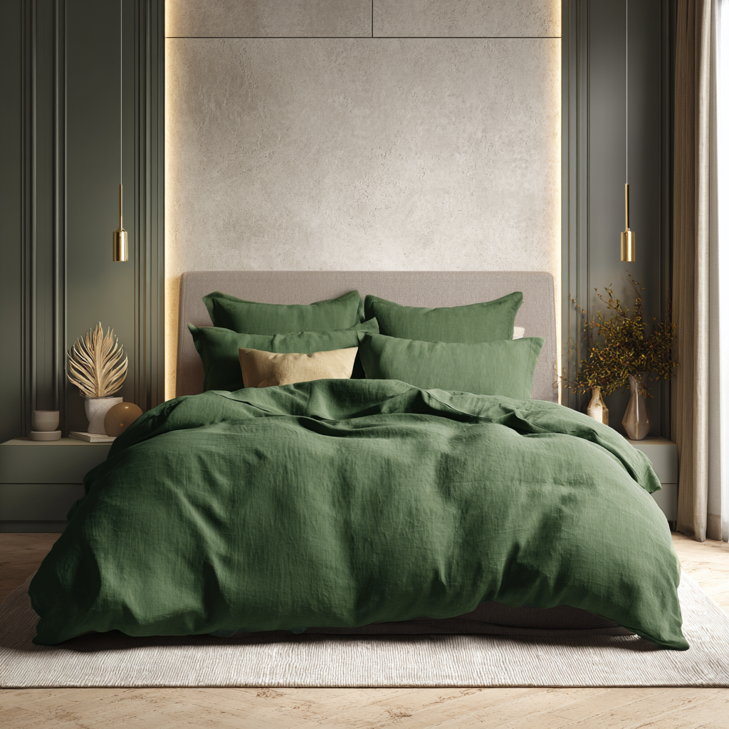 Forest Green Linen Duvet Cover