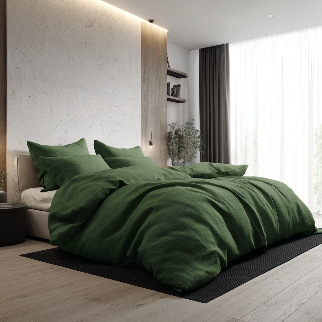 Forest Green Linen Duvet Cover