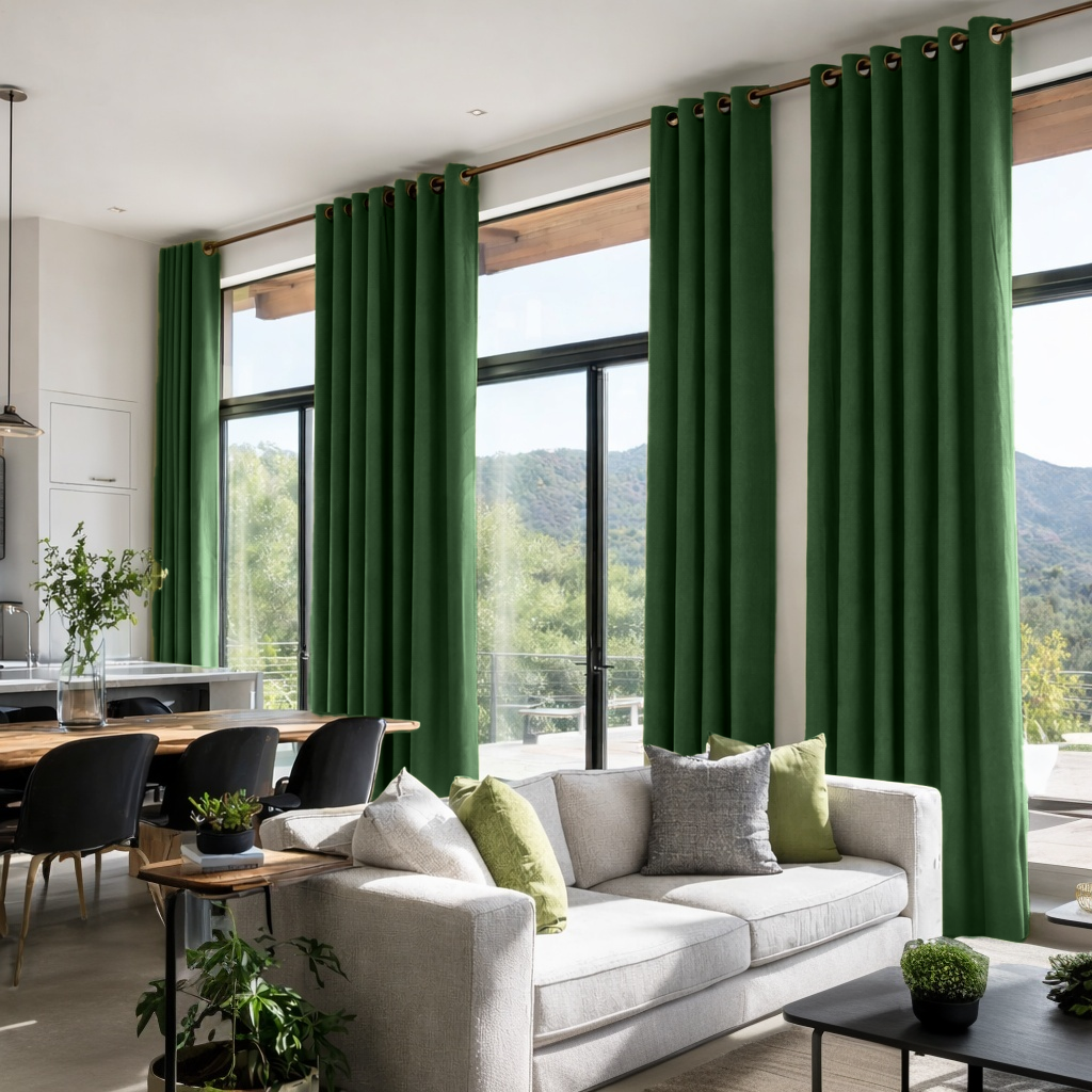 Forest Green Linen Eyelet Curtains - Blackout Lining