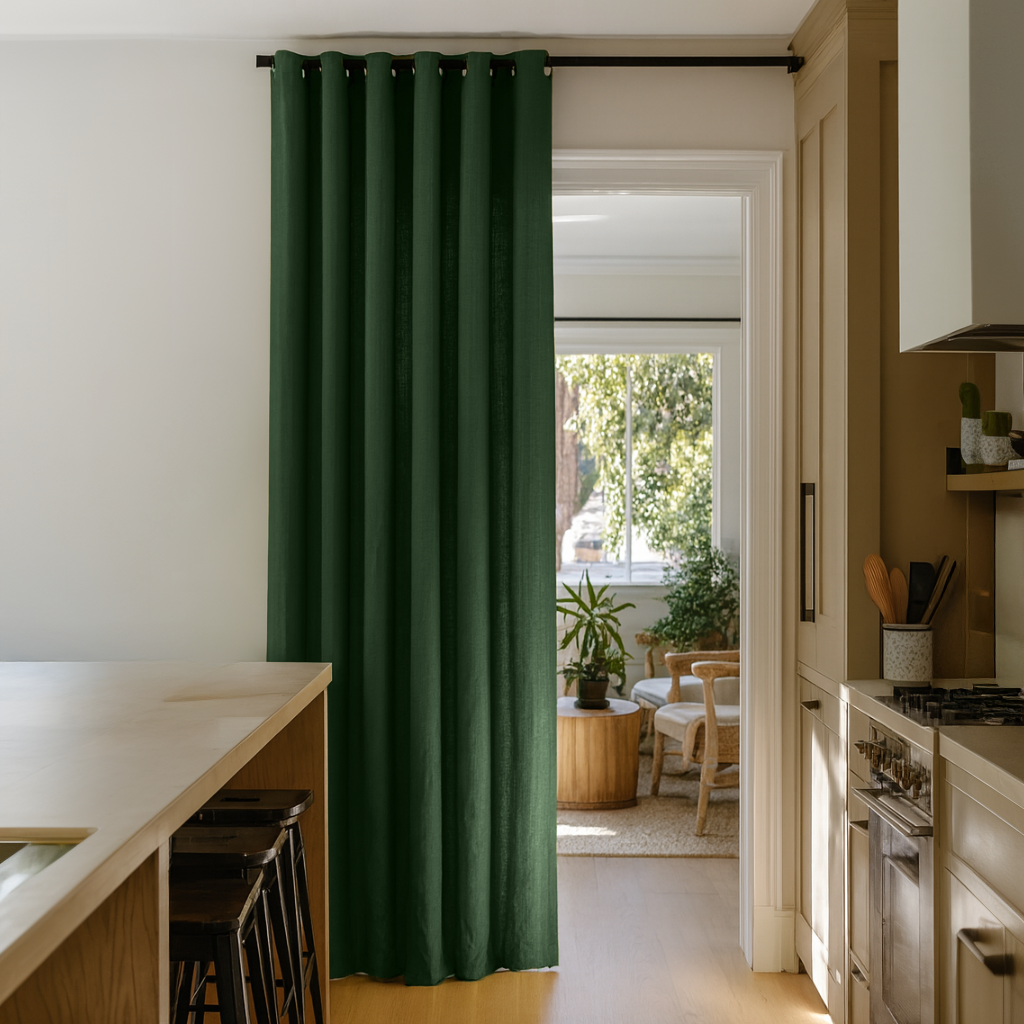 Forest Green Linen Doorway Curtain with Eyelets
