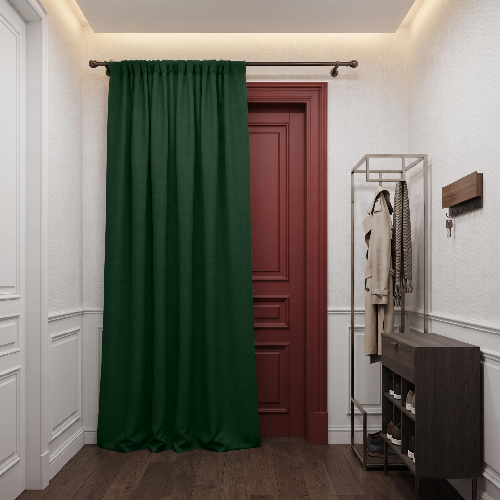 Forest Green Thermal Door Curtain in a Modern Hallway