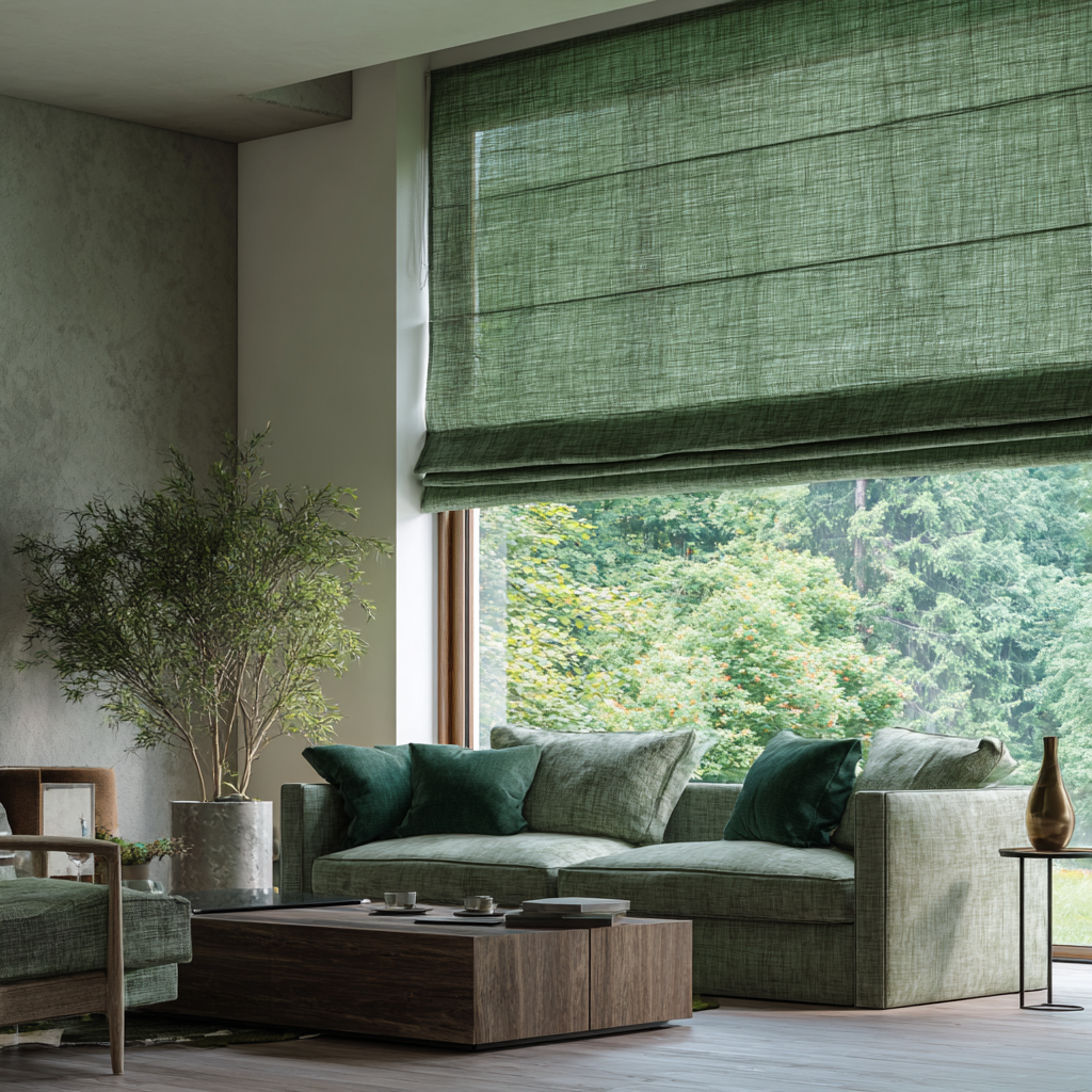 Forest Green Linen Roman Blinds