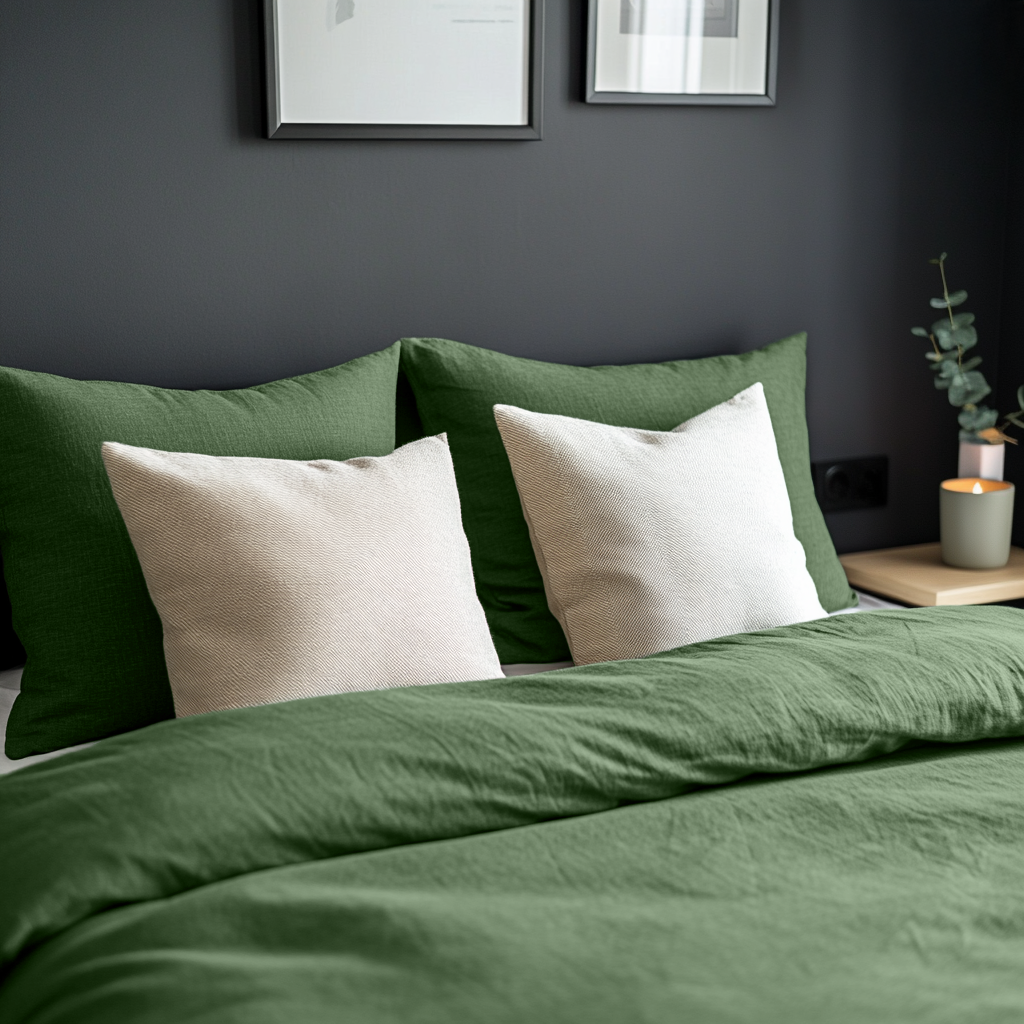 Forest Green Washed Linen Duvet Cover Set