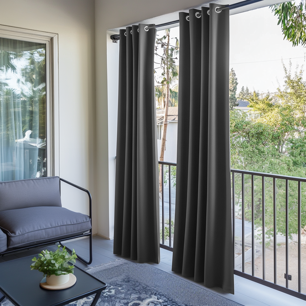 Triple-Weave Outdoor Blackout Balcony Door Curtains - Grey - Eyelets