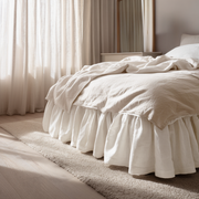 Off-White Heavy Weight Linen Bed Skirt Valance with Gathered Ruffles