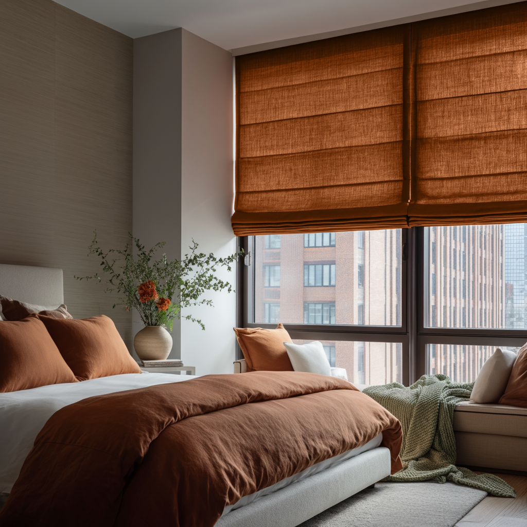 Terracotta Heavy Weight Linen Roman Blinds - Cotton Lining