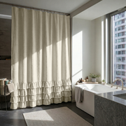 Ecru Heavy Weight Linen Ruffled Shower Curtain