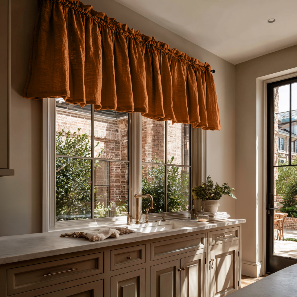 Terracotta Heavyweight Linen Valance - Cotton Lining