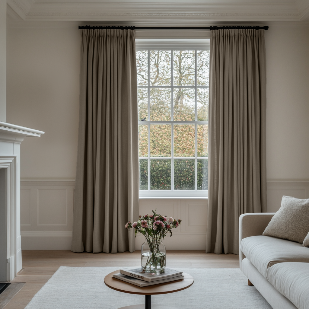 Natural Heavy Weight Linen Pencil Pleat Curtains - Unlined