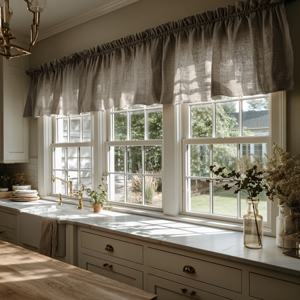 Country Style Natural Heavyweight Linen Valance – Thick Rustic ...