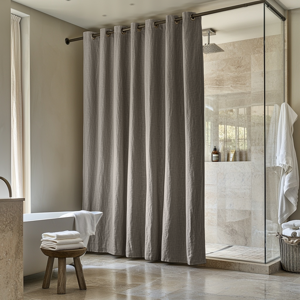 Natural Heavy Weight Hookless Linen Shower Curtain