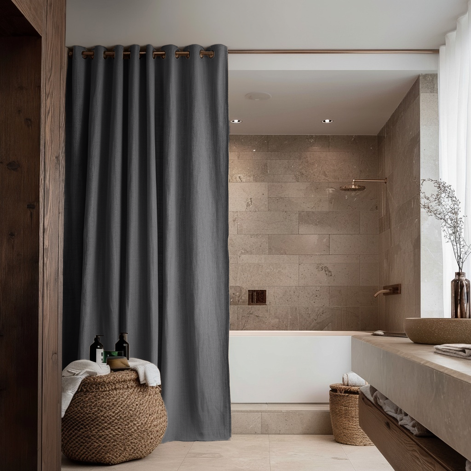 Dim Grey Hookless Linen Shower Curtain With Grommets – No-Hook Eyelet ...
