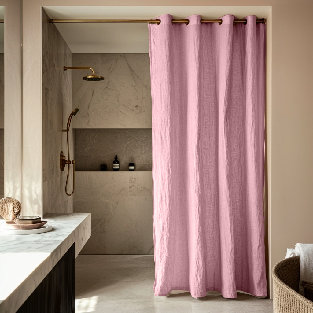 Dusty Rose Hookless Linen Shower Curtain