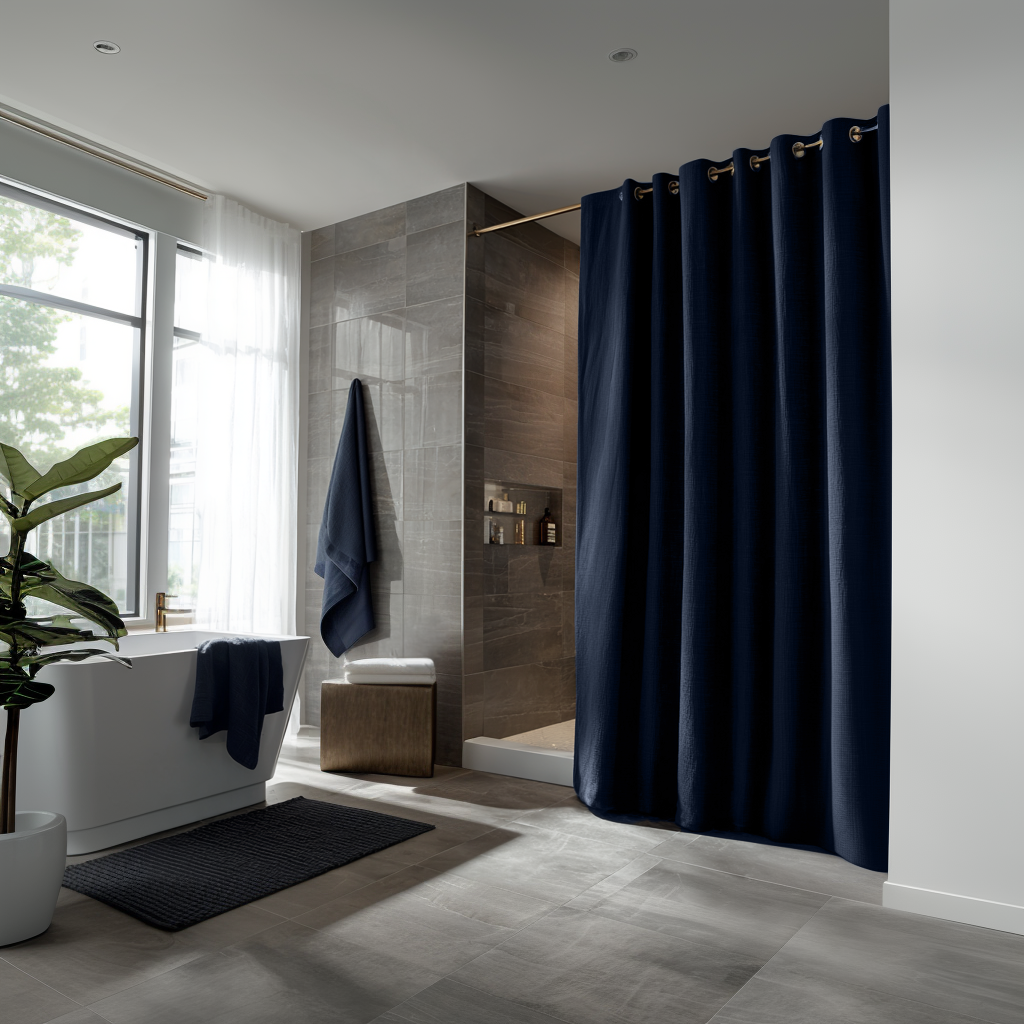 Furlinic Fabric Shower Curtain Navy - Waterproof Hotel Style With Sheer Window, 71x72 Inch