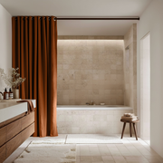 Waterproof Terracotta Heavy Weight Hookless Linen Shower Curtain