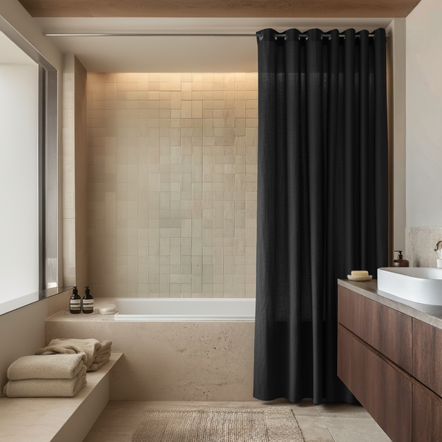 Black Linen Shower Curtain