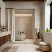 Waterproof Cream Hookless Linen Shower Curtain