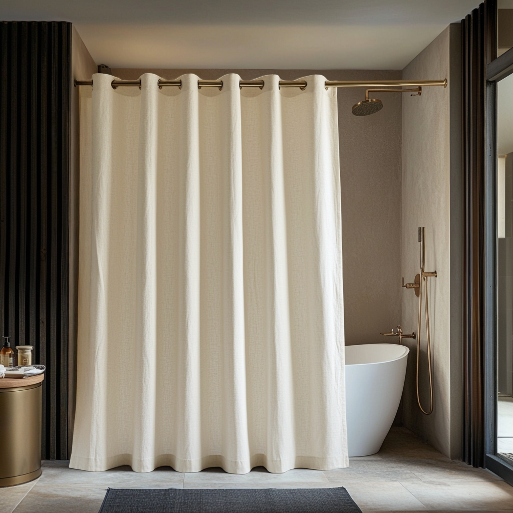 Cream Hookless Linen Shower Curtain