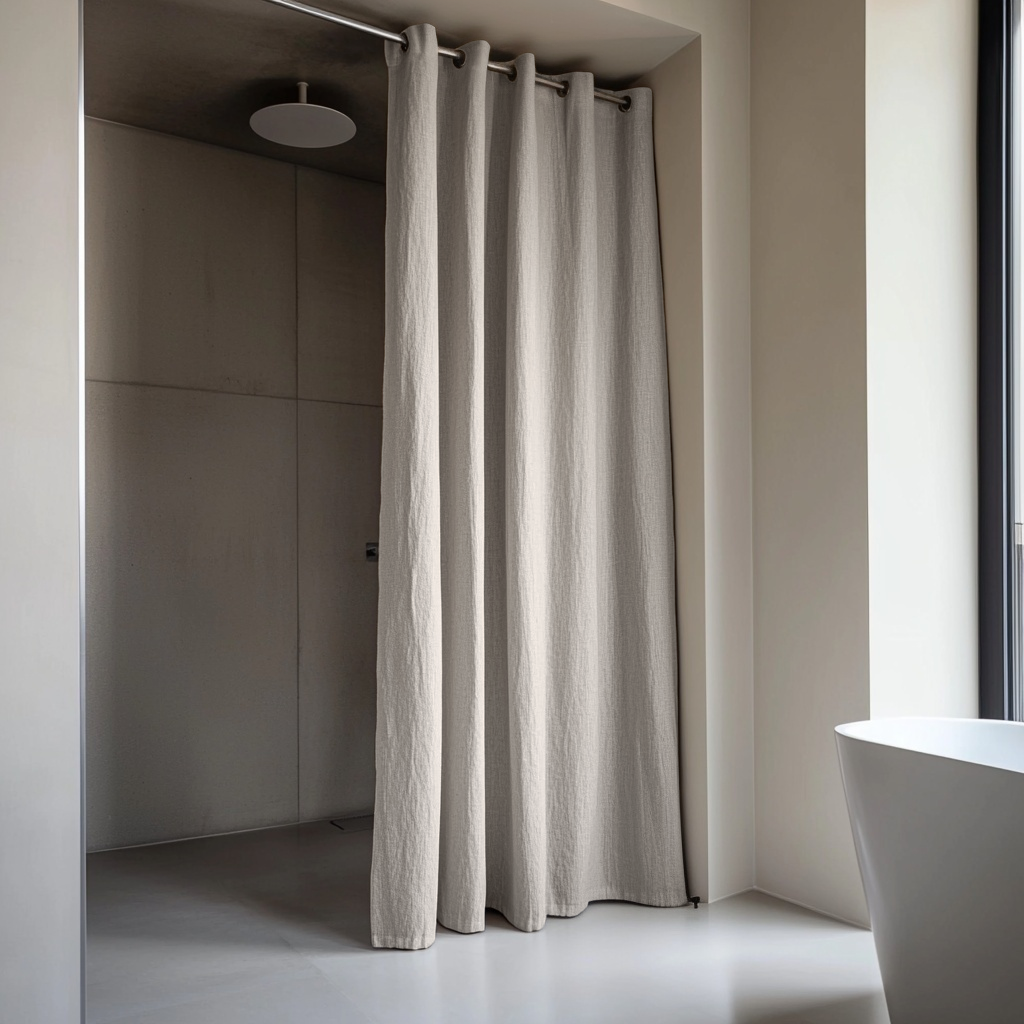 Natural Hookless Linen Waterproof Shower Curtain