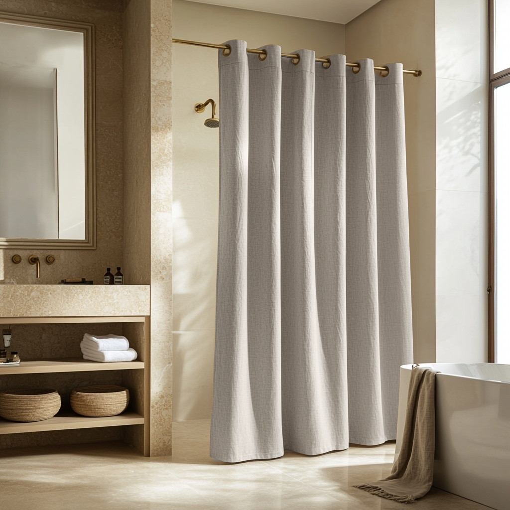 Natural Hookless Linen Shower Curtain