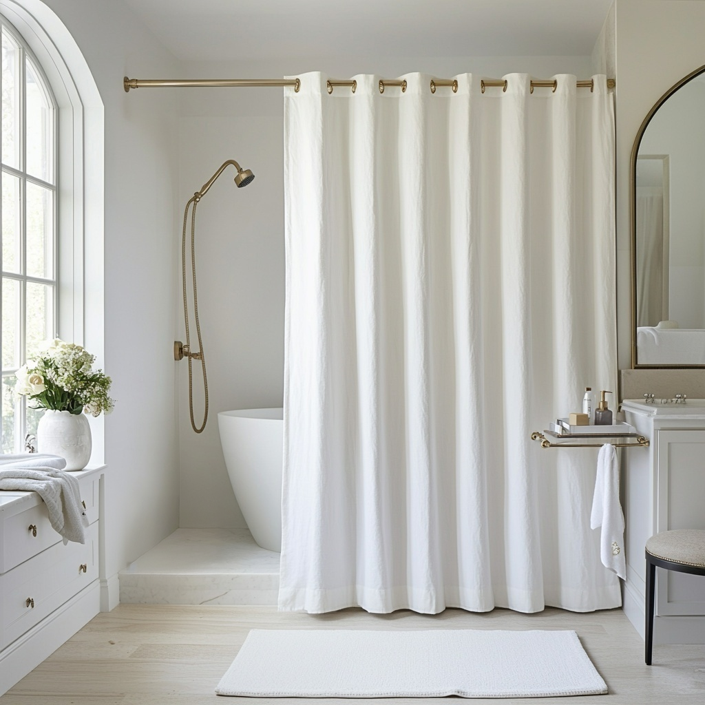 Off-White Hookless Linen Shower Curtain