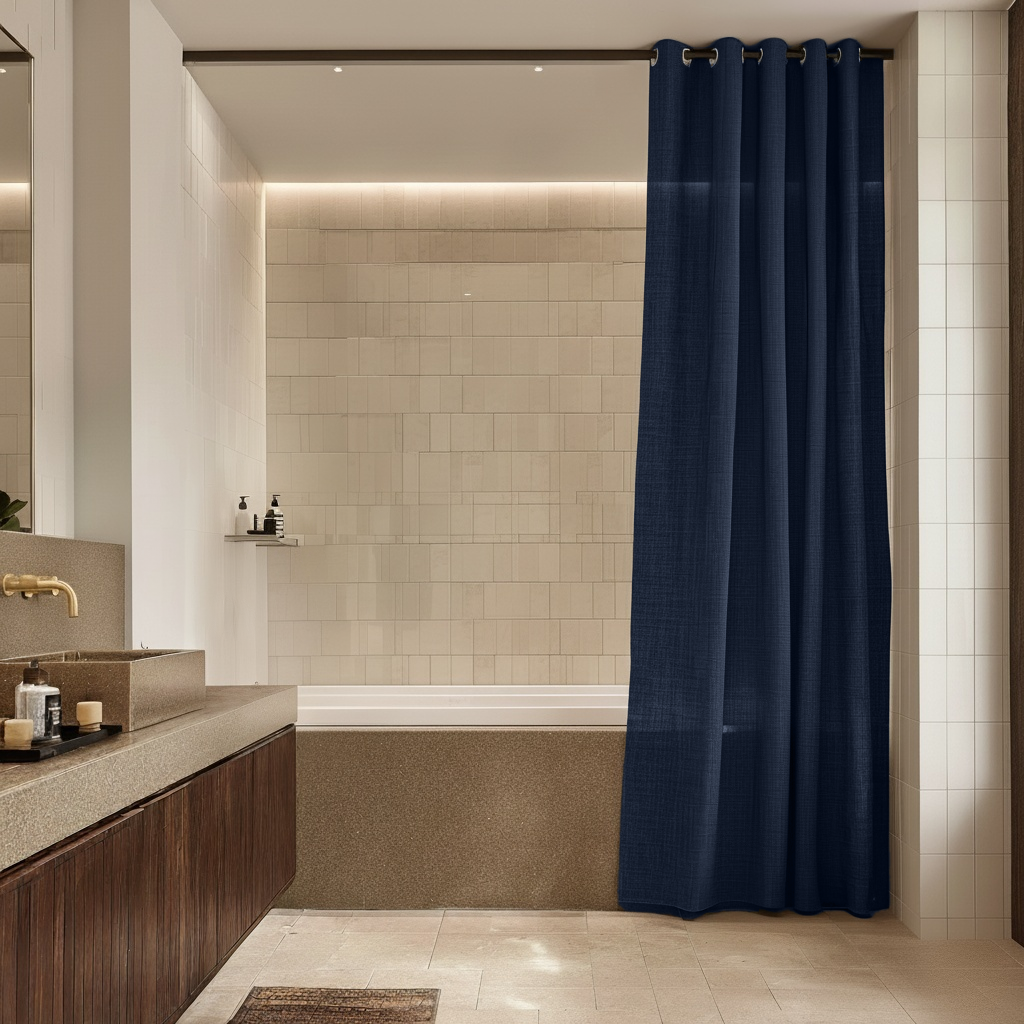 Royal Blue Hookless Linen Shower Curtain
