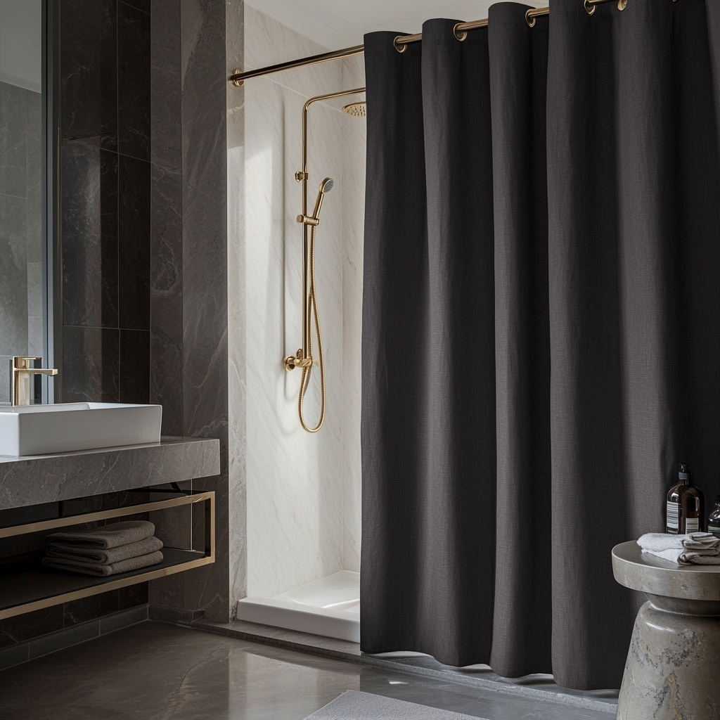 Charcoal Grey Hookless Linen Shower Curtain