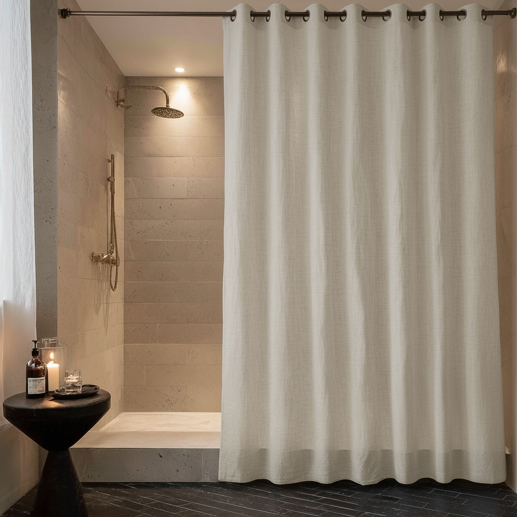 Ecru Heavy Weight Hookless Linen Shower Curtain