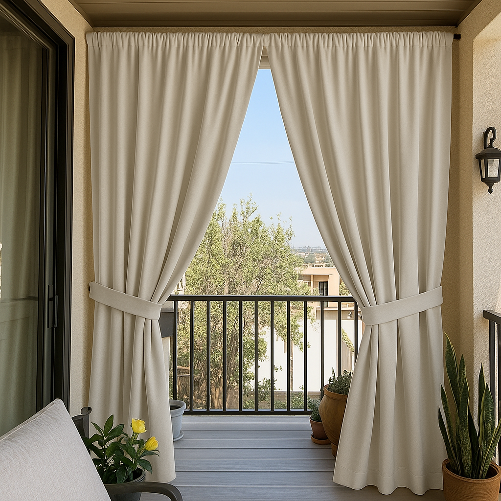 Triple-Weave Outdoor Blackout Balcony Door Curtains - Ivory - Rod Pocket