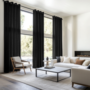Large Black Linen Eyelet Curtains - Cotton Lining
