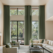 Large Sage Green Linen Eyelet Curtains - Cotton Lining