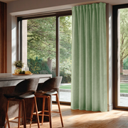 Lime Green Velvet Back Tab Blackout Curtains for Sliding Doors in a Kitchen with Beige Walls