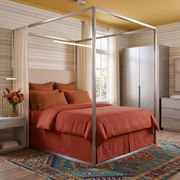 Burnt Orange Linen Bed Skirt with Pleats
