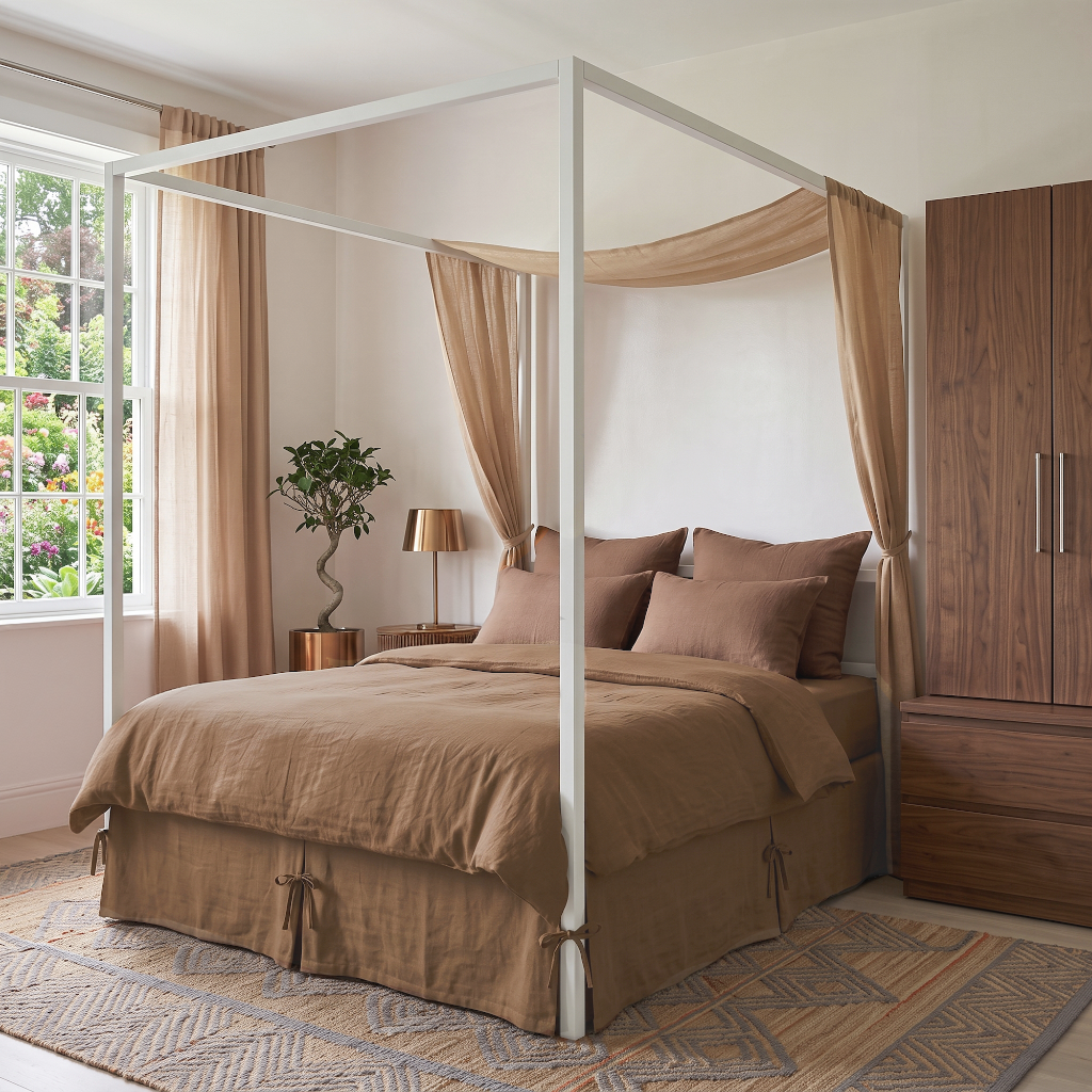 Tawny Brown Linen Bed Skirt with Pleats 